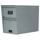 Gray U.S. mail box with visible branding on a white background