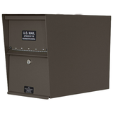 Brown mailbox with U.S. Mail approval label on a white background